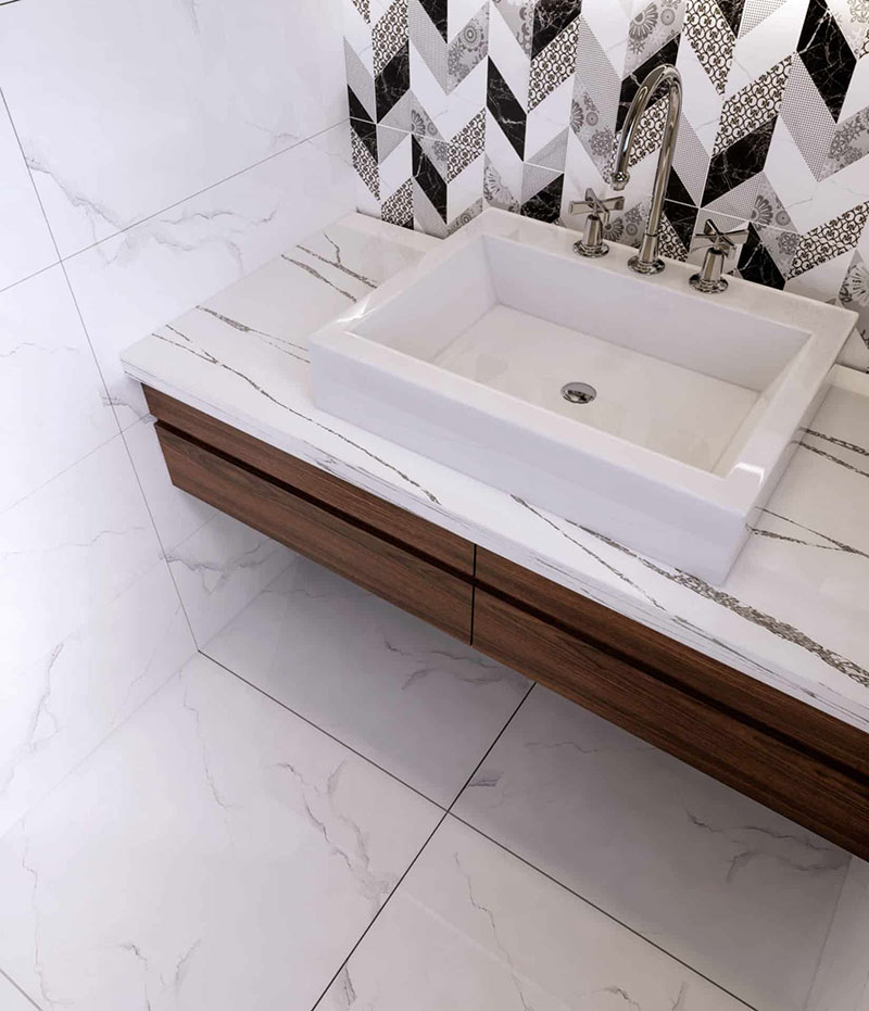Ốp tường phòng tắm với gạch men matt