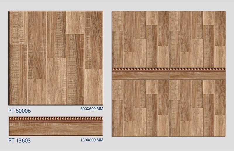 Mẫu gạch giả gỗ CMC mã PT136003 có tông màu nâu nhạt phối cùng nâu vừa, tạo sự đa dạng
