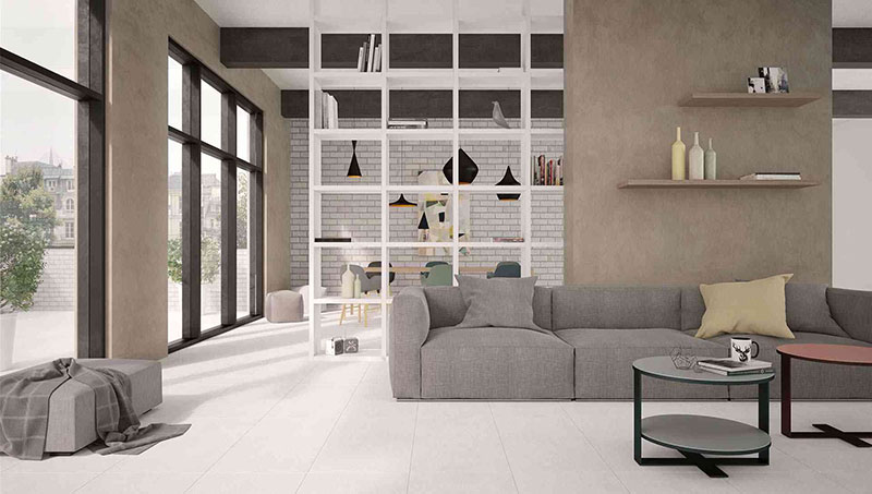 Để gạch ốp tường phòng khách đẹp bạn cần lựa chọn khổ gạch phù hợp với diện tích phòng