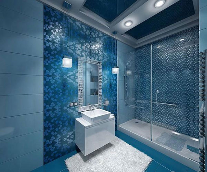 “Nâng cấp” nhà vệ sinh với gạch ốp tông màu xanh da trời phối cùng hoa văn tinh xảo
