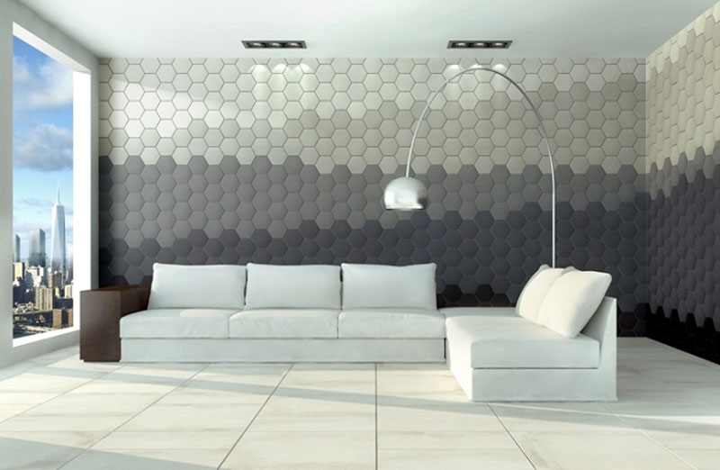 Mẫu gạch ốp tường phòng khách đẹp ấn tượng hơn khi phối nhiều màu gạch khác nhau