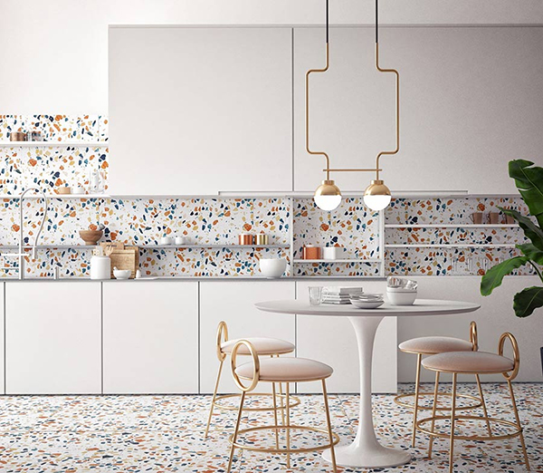 50 mẫu gạch lục giác ốp bếp theo phân loại - màu sắc & họa tiết 19 Hiếm bạn trẻ nào có thể cưỡng lại được vẻ đẹp của gạch Terrazzo trang trí nhà bếp