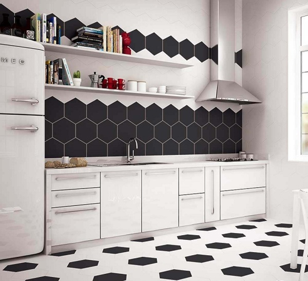 50 mẫu gạch lục giác ốp bếp theo phân loại - màu sắc & họa tiết 30 Nhà bếp hiện đại, tối giản nên ưu tiên chọn gạch lục giác tông trầm để ốp lát