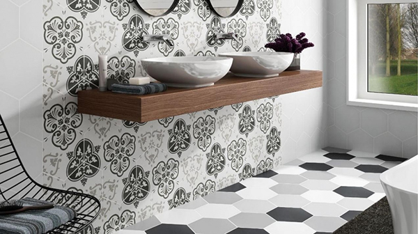 50 mẫu gạch lục giác ốp bếp theo phân loại - màu sắc & họa tiết 49 Gạch lục giác in hoa kết nối với nhau tạo nên tổng thể đẹp mắt và bay bổng
