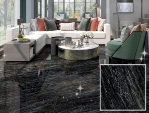 Gạch lát nền phòng khách màu đen hạn chế nấm, mốc dễ dàng vệ sinh, lau chùi