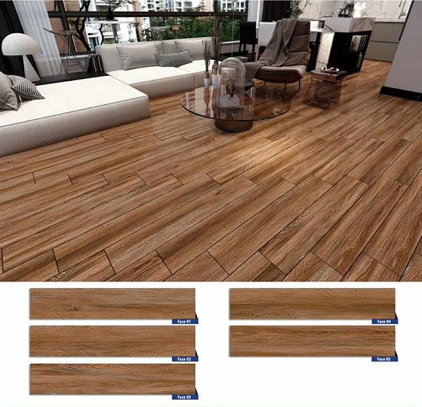 Mẫu gạch lát sàn vân gỗ PT158004 sở hữu màu sắc truyền thống của thanh gỗ tự nhiên, kiến tạo giá trị không gian đẳng cấp cho gia chủ