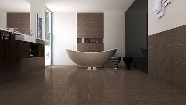 Với những nhà tắm theo phong cách hiện đại có thể chọn gạch lát trơn hoặc họa tiết có đường nét đơn giản