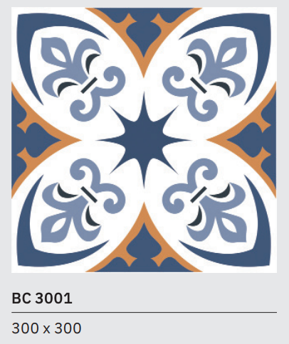 Gạch bông CMC BC 3001 với họa tiết đối xứng cổ điển kết hợp cùng sắc màu thời thượng