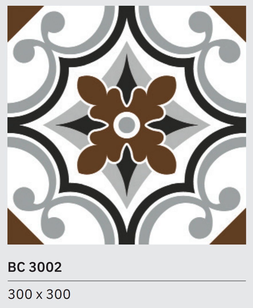 Gạch bông CMC BC 3002 với họa tiết đối xứng cổ điển kết hợp cùng sắc màu thời thượng