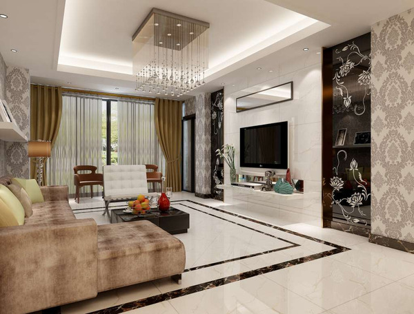 Gạch thảm tông trắng chủ đạo cùng họa tiết tối giản vẽ nên một  không gian phòng khách trang nhã và vô cùng sang trọng