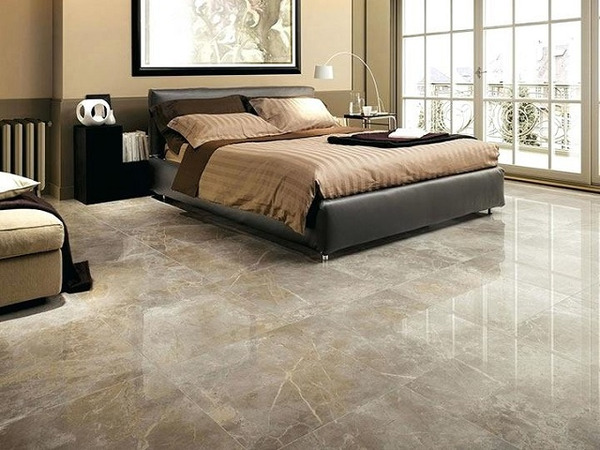 Gạch lát nền giả đá màu nâu mang đến cảm giác ấm cúng, hiện đại cho không gian phòng ngủ