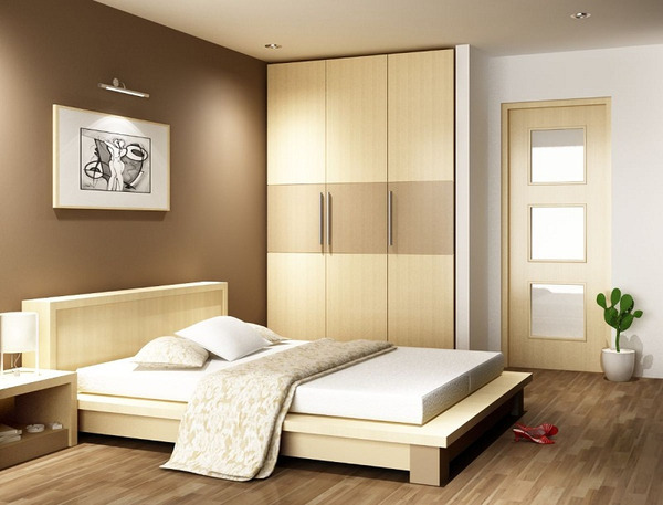 Gạch giả gỗ lát nền phòng ngủ màu nâu nhạt thích hợp với những gia chủ ưa chuộng tông màu sáng