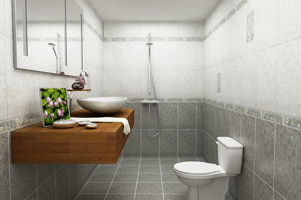 Mẫu gạch ốp lát Ceramic 300x300 nhám gam màu trắng - xám cùng đường viền, tạo điểm nhấn bắt mắt cho nhà vệ sinh