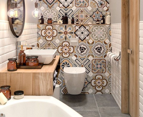 Nhà vệ sinh vô cùng độc đáo với mẫu gạch bông ốp tường Ceramic 300x300 nhám nhiều màu sắc nổi bật
