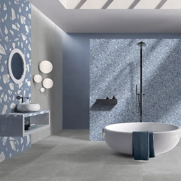 Mẫu gạch Terrazzo màu xanh biển tạo sự tươi mát, phóng khoáng cho căn phòng