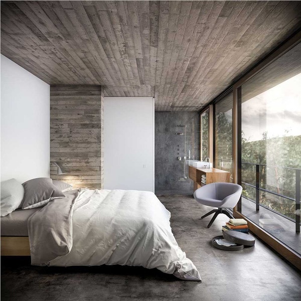 Gạch giả bê tông thường được sử dụng phổ biến trong những phòng ngủ có thiết kế nhẹ nhàng, tối giản