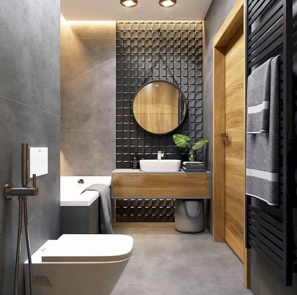 Mẫu gạch lát nền nhà vệ sinh giả bê tông thích hợp cho những không gian được thiết kế theo phong cách trẻ trung, hiện đại