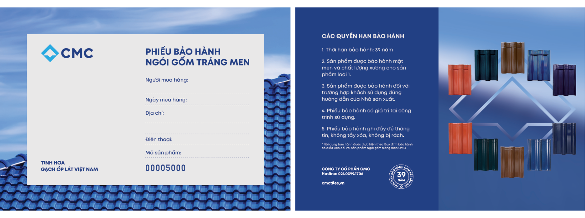 Phiếu bảo hành Ngói gốm tráng men của CMC