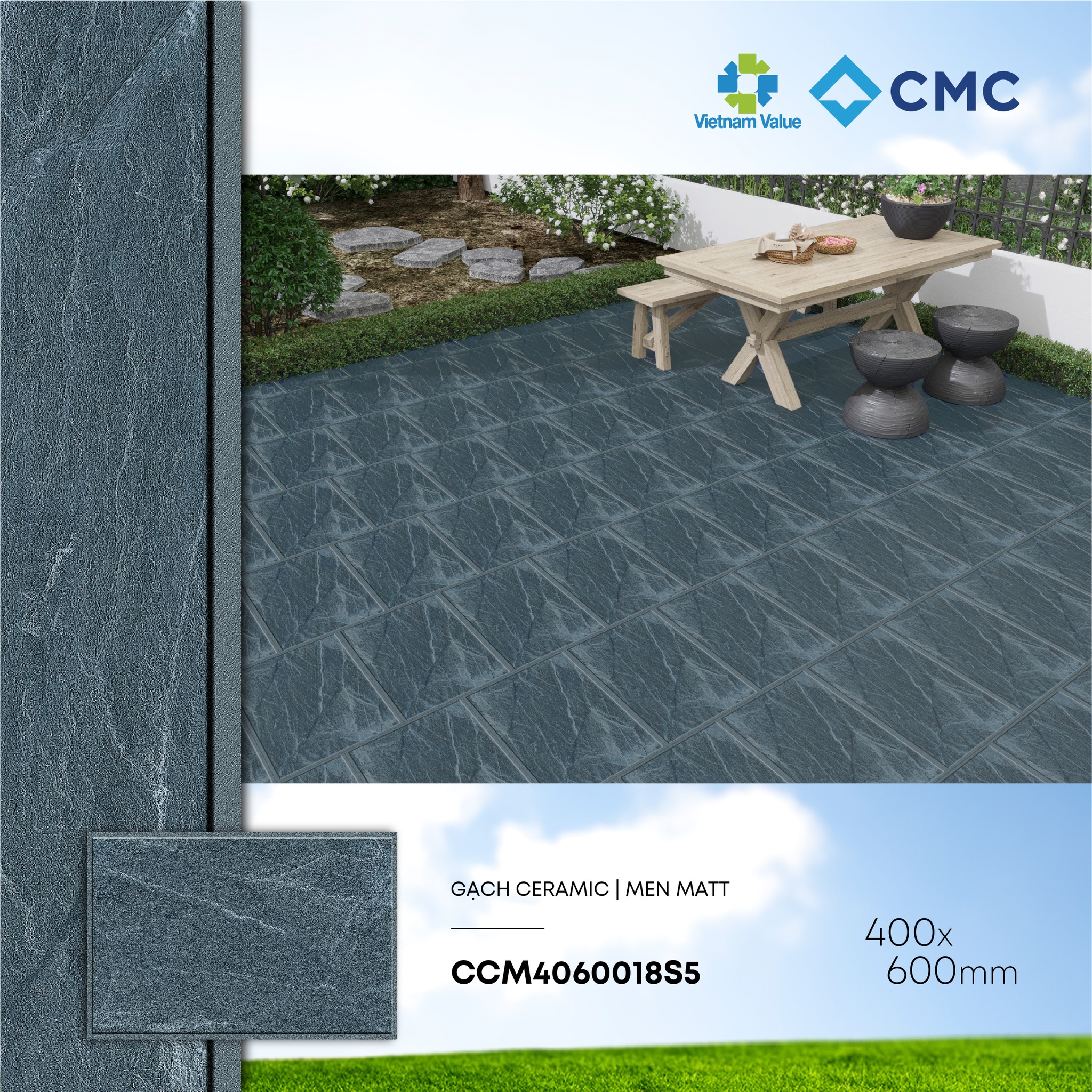 Gạch lát ngoại thất 400x600mm tông xám vân đá sắc nét mã CCM4060018S5 từ CMC Tiles