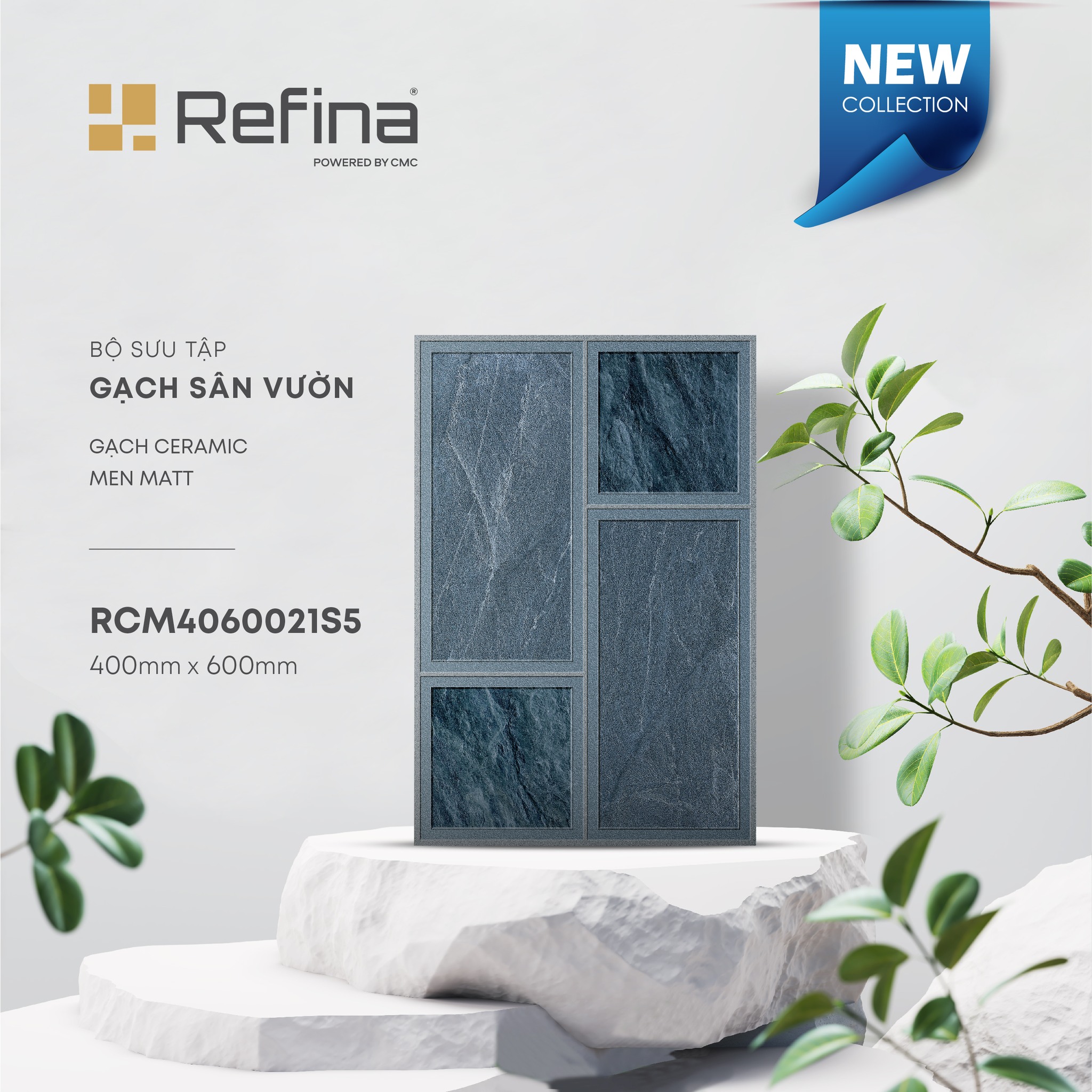 Gạch lát ngoại thất 400x600mm tông xám vân đá cách điệu mã RCM4060021S5 từ CMC Tiles