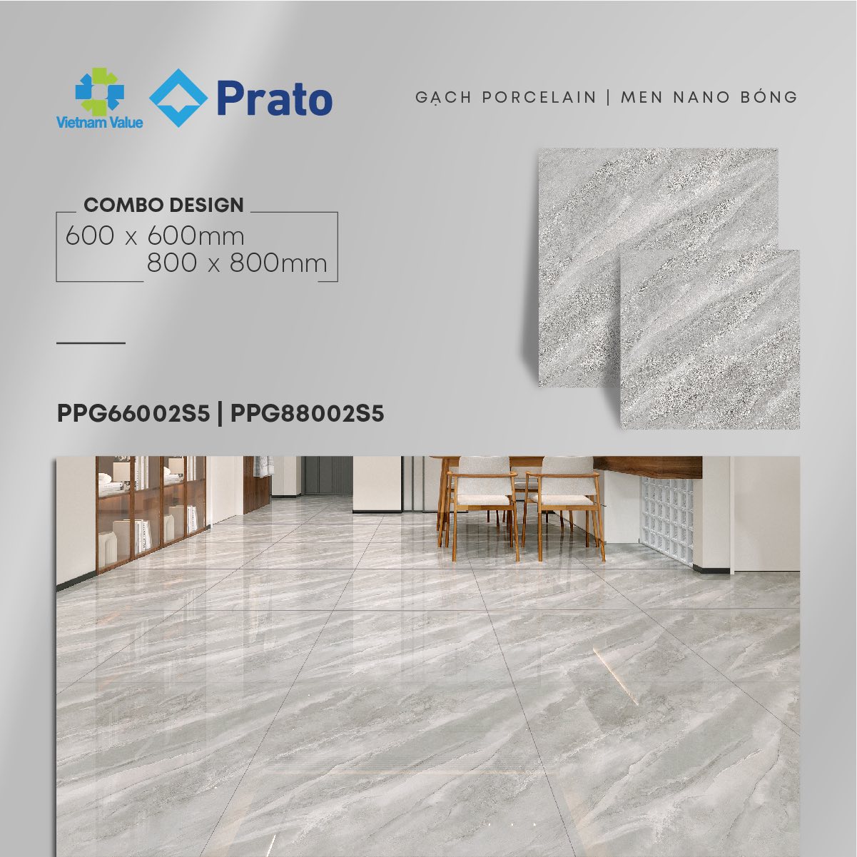 Gạch thiết kế combo 600x600mm - 800x800mm từ CMC Tiles