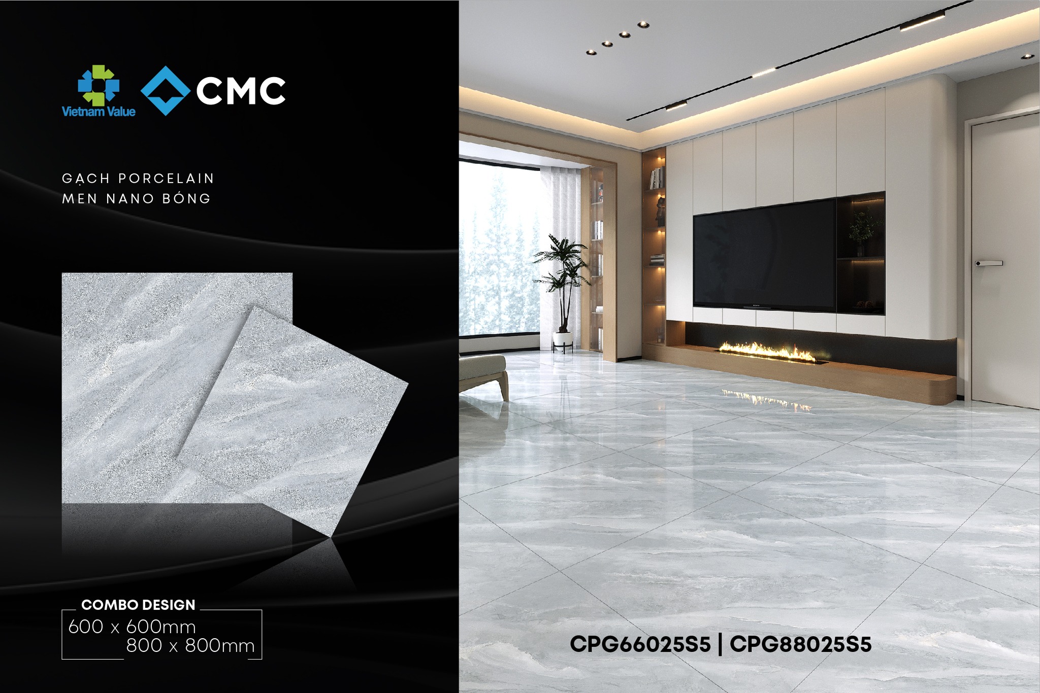 Gạch thiết kế combo 600x600mm - 800x800mm từ CMC Tiles