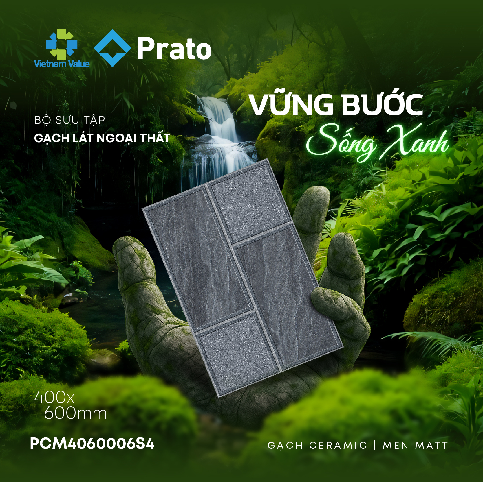 Gạch lát ngoại thất 400x600mm tông xám vân đá cách điệu mã PCM406006S4 từ CMC Tiles