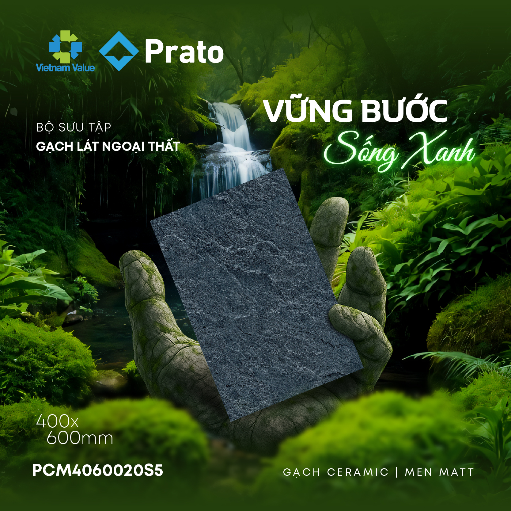 Gạch lát ngoại thất 400x600mm tông xám vân đá sắc nét mã PCM4060020S5 từ CMC Tiles